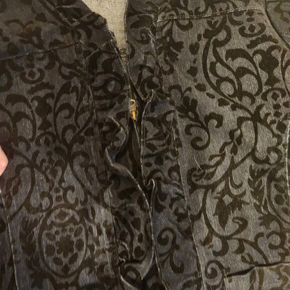 Tantrum Black Brocade Ruffled Front Denim Zipper Jacket XL-Statement piece - Picture 6 of 10
